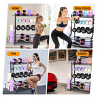 Étagère compacte à 4 niveaux pour équipement de fitness : Supporte haltères, tapis de yoga et plus, robuste jusqu'à 10 kg, organiseur de rangement 46,7x39,5x25,4 cm pour salle de sport à domicile