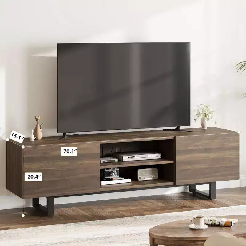Meuble TV industriel pour centre de divertissement moderne de 80 pouces avec 2 tiroirs Meuble média en bois