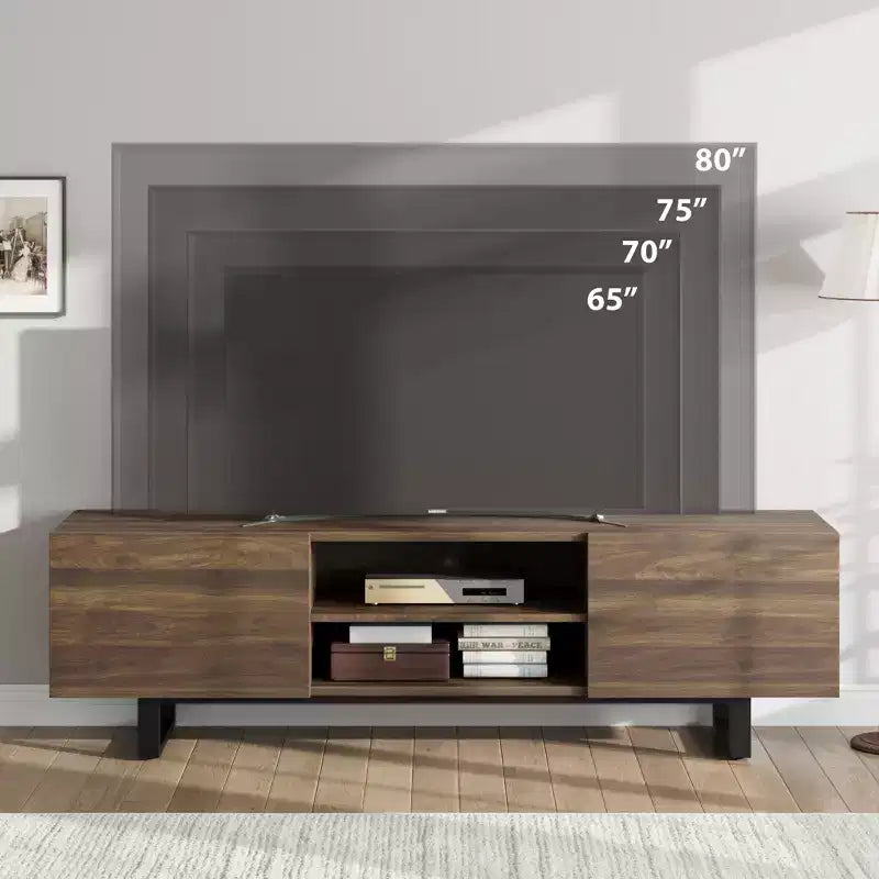 Meuble TV industriel pour centre de divertissement moderne de 80 pouces avec 2 tiroirs Meuble média en bois