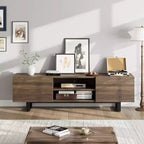 Meuble TV industriel pour centre de divertissement moderne de 80 pouces avec 2 tiroirs Meuble média en bois
