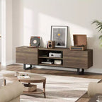 Meuble TV industriel pour centre de divertissement moderne de 80 pouces avec 2 tiroirs Meuble média en bois