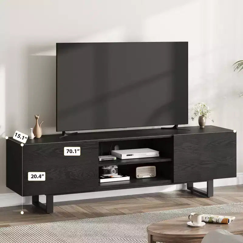 Meuble TV industriel pour centre de divertissement moderne de 80 pouces avec 2 tiroirs Meuble média en bois
