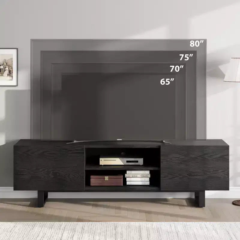 Meuble TV industriel pour centre de divertissement moderne de 80 pouces avec 2 tiroirs Meuble média en bois
