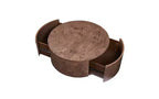 Table basse rotative en noyer de 72 cm avec 2 tiroirs cachés, plateau rotatif à 360°