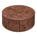 Table basse rotative en noyer de 72 cm avec 2 tiroirs cachés, plateau rotatif à 360°
