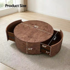 Table basse rotative en noyer de 72 cm avec 2 tiroirs cachés, plateau rotatif à 360°