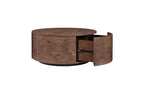 Table basse rotative en noyer de 72 cm avec 2 tiroirs cachés, plateau rotatif à 360°