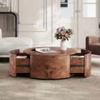 Table basse rotative en noyer de 72 cm avec 2 tiroirs cachés, plateau rotatif à 360°