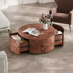 Table basse rotative en noyer de 72 cm avec 2 tiroirs cachés, plateau rotatif à 360°