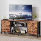 Meuble TV marron de 63 pouces pour téléviseurs jusqu'à 70 pouces, console multimédia, centre de divertissement, 4 tiroirs, étagères ouvertes