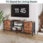 Meuble TV marron de 63 pouces pour téléviseurs jusqu'à 70 pouces, console multimédia, centre de divertissement, 4 tiroirs, étagères ouvertes