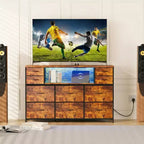 Commode à cadre métallique avec 11 tiroirs en tissu, meuble TV, lumières LED et station de charge
