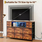 Commode à cadre métallique avec 11 tiroirs en tissu, meuble TV, lumières LED et station de charge