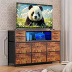 Commode à cadre métallique avec 11 tiroirs en tissu, meuble TV, lumières LED et station de charge
