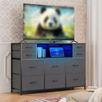 Commode à cadre métallique avec 11 tiroirs en tissu, meuble TV, lumières LED et station de charge