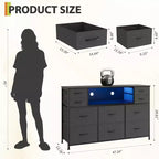 Commode à cadre métallique avec 11 tiroirs en tissu, meuble TV, lumières LED et station de charge