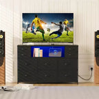 Commode à cadre métallique avec 11 tiroirs en tissu, meuble TV, lumières LED et station de charge