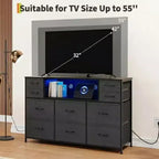Commode à cadre métallique avec 11 tiroirs en tissu, meuble TV, lumières LED et station de charge