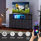Commode à cadre métallique avec 11 tiroirs en tissu, meuble TV, lumières LED et station de charge