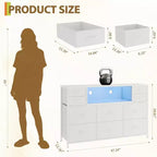 Commode à cadre métallique avec 11 tiroirs en tissu, meuble TV, lumières LED et station de charge