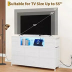 Commode à cadre métallique avec 11 tiroirs en tissu, meuble TV, lumières LED et station de charge