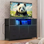 Commode à cadre métallique avec 11 tiroirs en tissu, meuble TV, lumières LED et station de charge