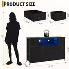 Commode à cadre métallique avec 11 tiroirs en tissu, meuble TV, lumières LED et station de charge