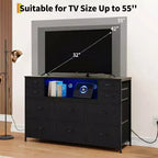 Commode à cadre métallique avec 11 tiroirs en tissu, meuble TV, lumières LED et station de charge