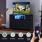 Commode à cadre métallique avec 11 tiroirs en tissu, meuble TV, lumières LED et station de charge