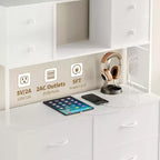 Commode à cadre métallique avec 11 tiroirs en tissu, meuble TV, lumières LED et station de charge