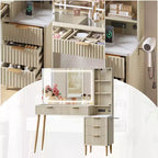Coiffeuse de Maquillage avec Miroir Lumineux, Coiffeuse en Bois avec Tiroirs, Coiffeuse Moderne avec Miroir LED pour Maquillage et Rangement dans la Chambre