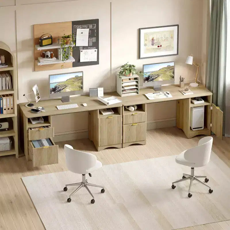 Bureau de Direction Moderne 150 cm avec Rangement 2 Tiroirs 3 Casiers Bureau Cannelé pour Bureau Salon