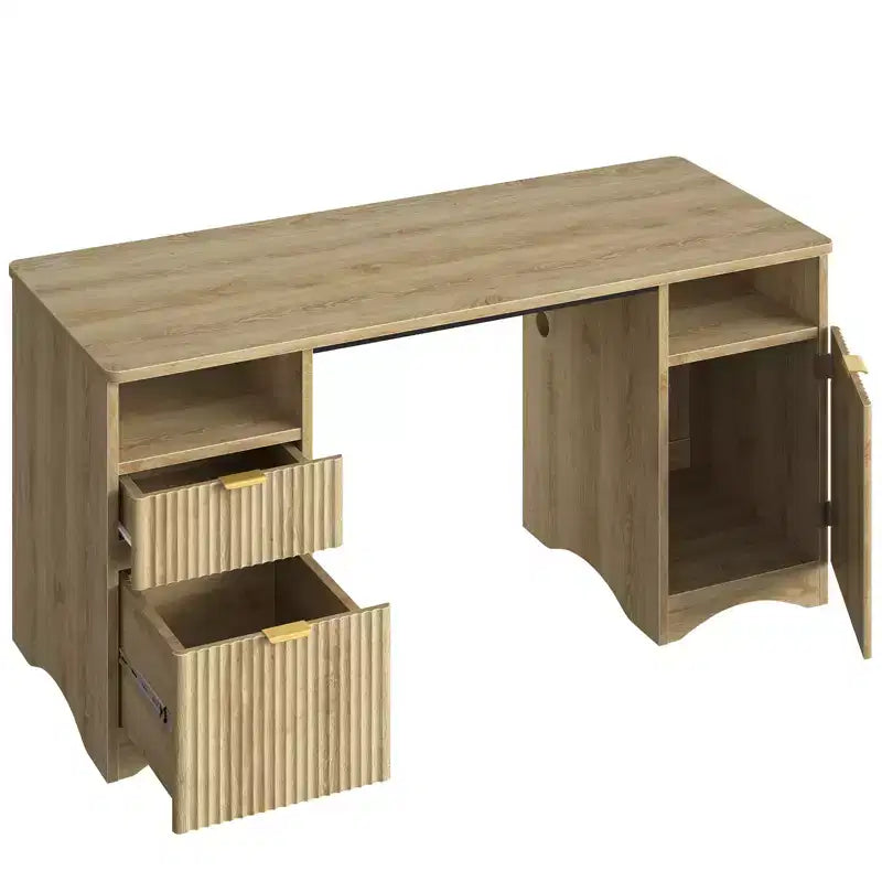 Bureau de Direction Moderne 150 cm avec Rangement 2 Tiroirs 3 Casiers Bureau Cannelé pour Bureau Salon