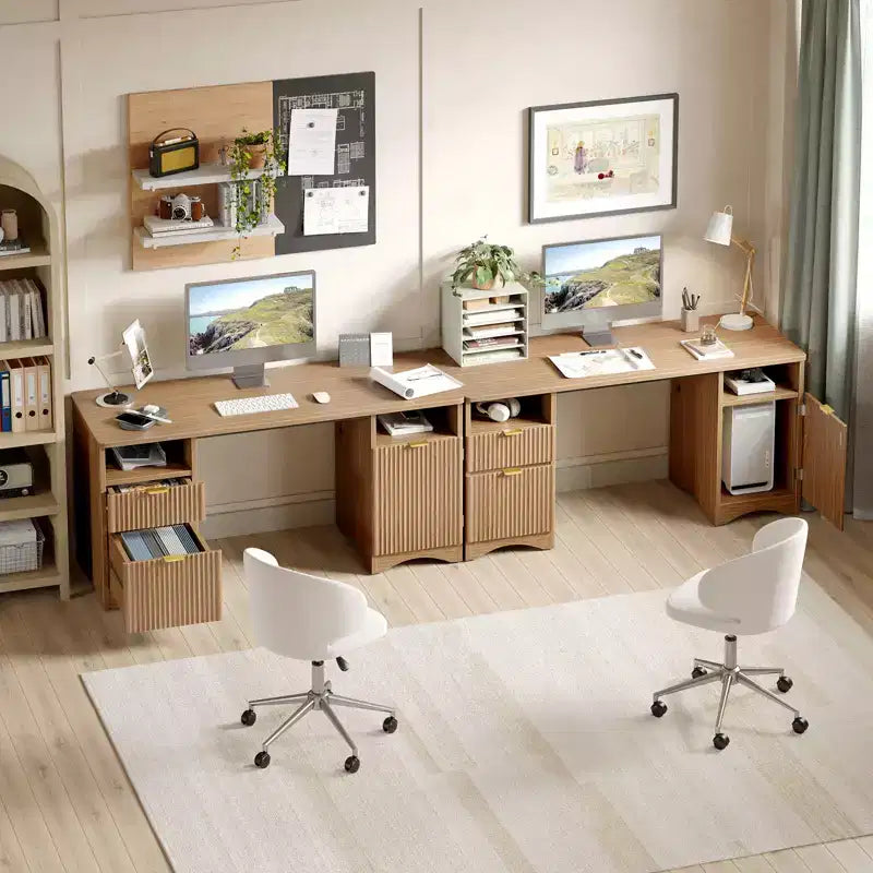 Bureau de Direction Moderne 150 cm avec Rangement 2 Tiroirs 3 Casiers Bureau Cannelé pour Bureau Salon