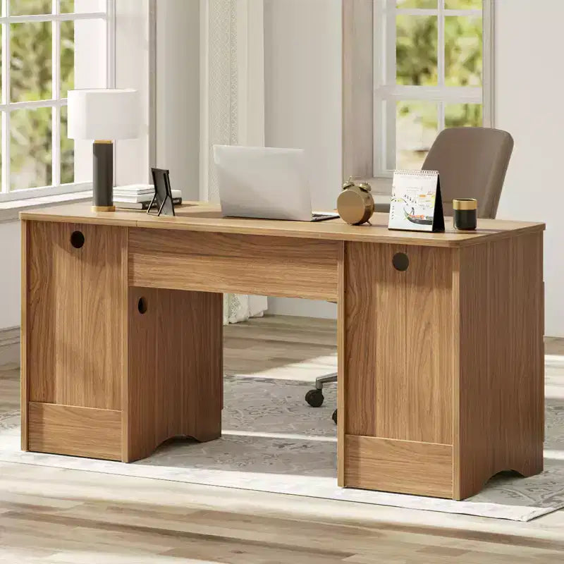 Bureau de Direction Moderne 150 cm avec Rangement 2 Tiroirs 3 Casiers Bureau Cannelé pour Bureau Salon