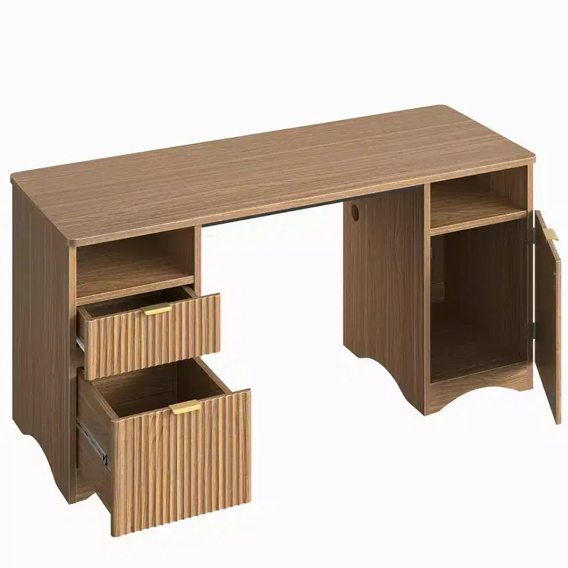 Bureau de Direction Moderne 150 cm avec Rangement 2 Tiroirs 3 Casiers Bureau Cannelé pour Bureau Salon