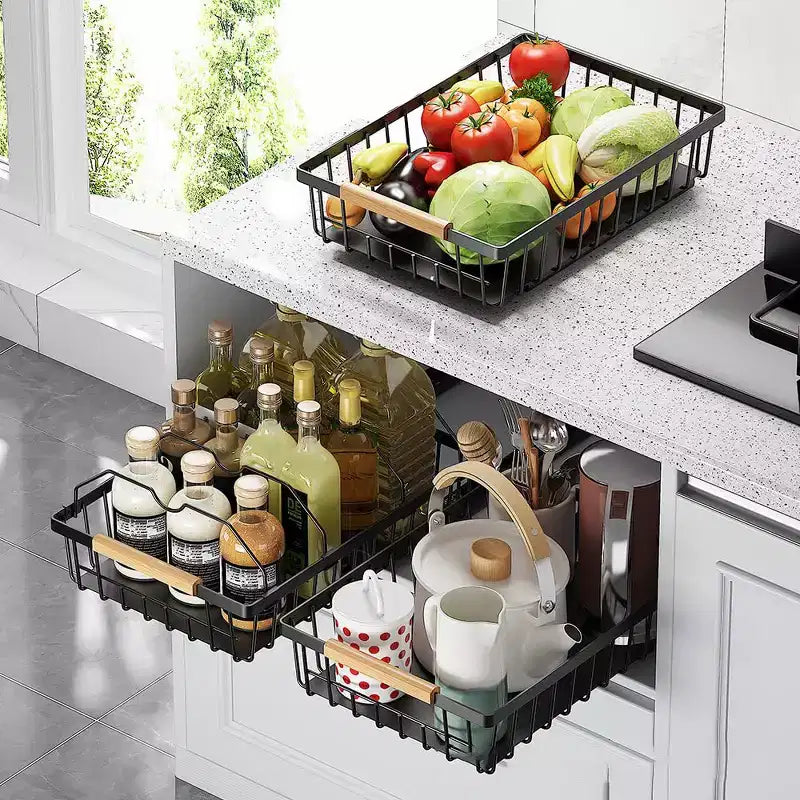 Panier de rangement coulissant sans perçage, organiseur de placard coulissant facile à transporter, pour la cuisine, le garde-manger