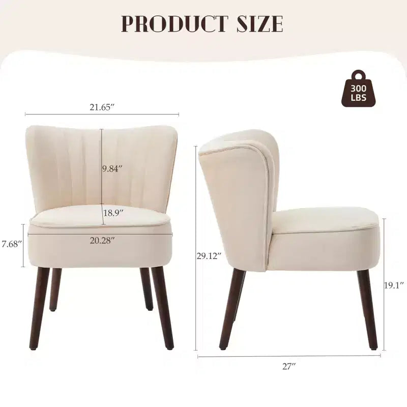 Modern Armless Accent Chair - Mid-Century Soft Upholstered Lounge & Dining Chair with Plain Wood Legs for Living Room, Bedroom, Office & Vanity