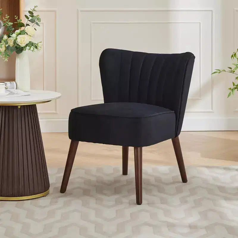 Modern Armless Accent Chair - Mid-Century Soft Upholstered Lounge & Dining Chair with Plain Wood Legs for Living Room, Bedroom, Office & Vanity