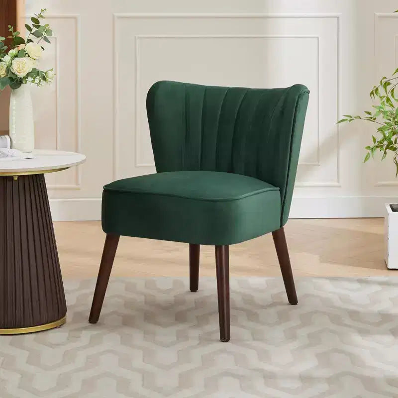 Modern Armless Accent Chair - Mid-Century Soft Upholstered Lounge & Dining Chair with Plain Wood Legs for Living Room, Bedroom, Office & Vanity