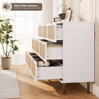 Commode en rotin naturel à 9 tiroirs, meuble de rangement en rotin tressé à la main avec plateau large, chiffonnier en bois haut pour chambre à coucher, salon, couloir