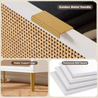 Commode en rotin naturel à 9 tiroirs, meuble de rangement en rotin tressé à la main avec plateau large, chiffonnier en bois haut pour chambre à coucher, salon, couloir