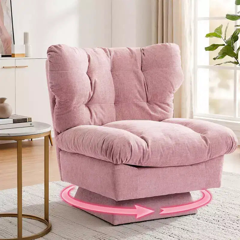 Modern Swivel Armchair with Thick Tufted Cushions - 360 Rotating Chenille Accent Chair, Ergonomic Lounge Reading Chair for Living Room & Bedroom
