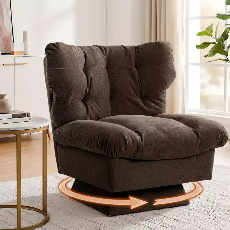 Modern Swivel Armchair with Thick Tufted Cushions - 360 Rotating Chenille Accent Chair, Ergonomic Lounge Reading Chair for Living Room & Bedroom