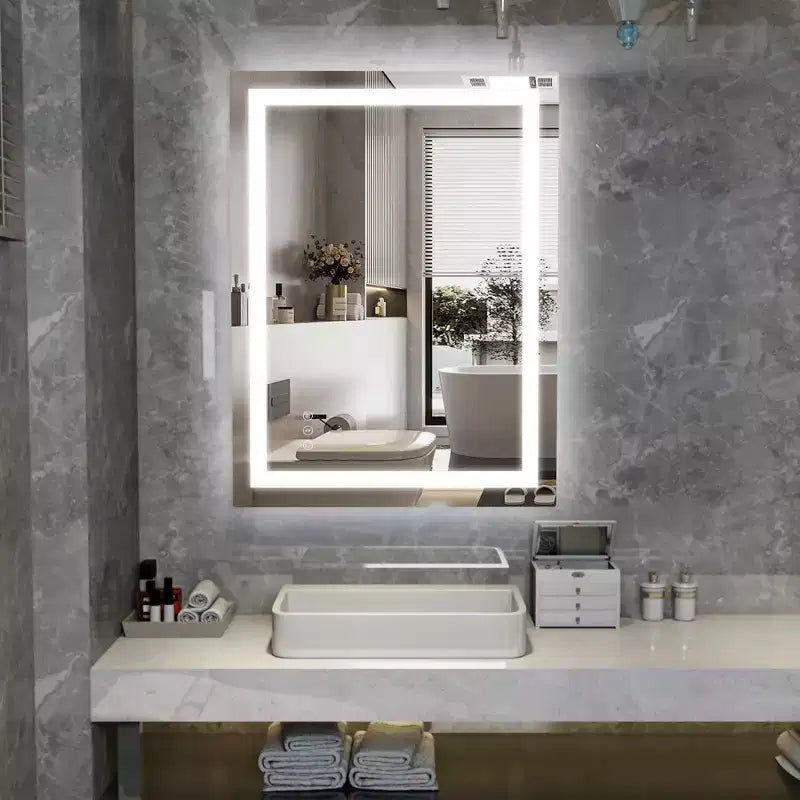 SUMERAIN 24x32 Wall Vanity Mirror Tempered Glass, Modern Anti-Fog ETL Bathroom Mirror, 3 Color LED