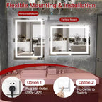 Miroir de courtoisie mural 24x32 en verre trempé anti-buée ETL avec 3 couleurs de LED