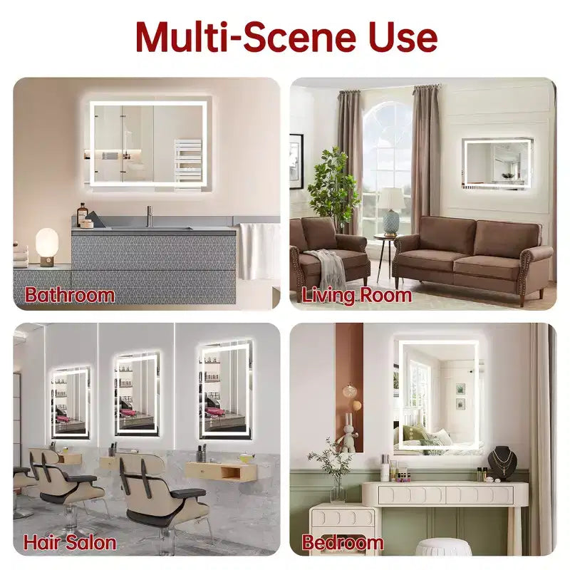 Miroir de courtoisie mural 24x32 en verre trempé anti-buée ETL avec 3 couleurs de LED