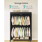 Portant à Vêtements Robuste sur Roues Armoire Portable avec Étagères Réglables Tiges de Suspension Housse en Tissu Noir Encre