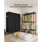 Portant à Vêtements Robuste sur Roues Armoire Portable avec Étagères Réglables Tiges de Suspension Housse en Tissu Noir Encre