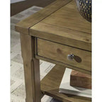 Table d'appoint rectangulaire avec tiroir et étagère inférieure, finition marron moyen
